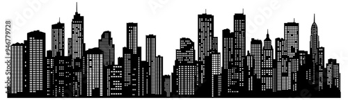 black and white city silhouette without background