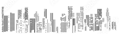 black and white city silhouette without background