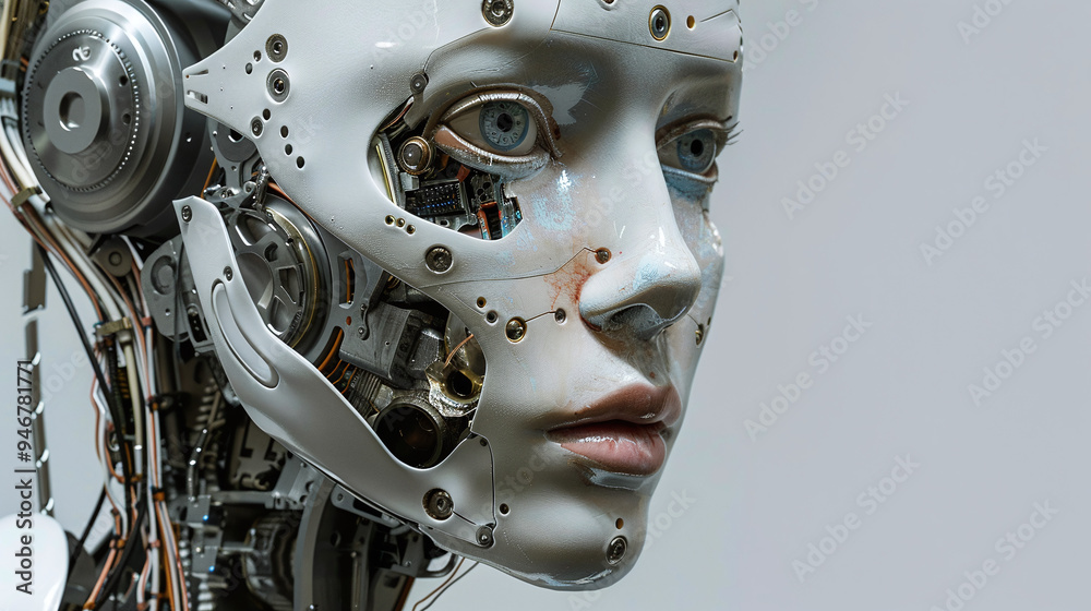 Complex Android Face with Exposed Mechanics