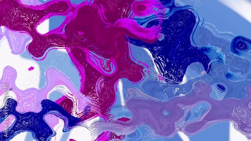 Abstract fluidity of color, combining intertwining bright colors, predominantly blue, purple and pink.