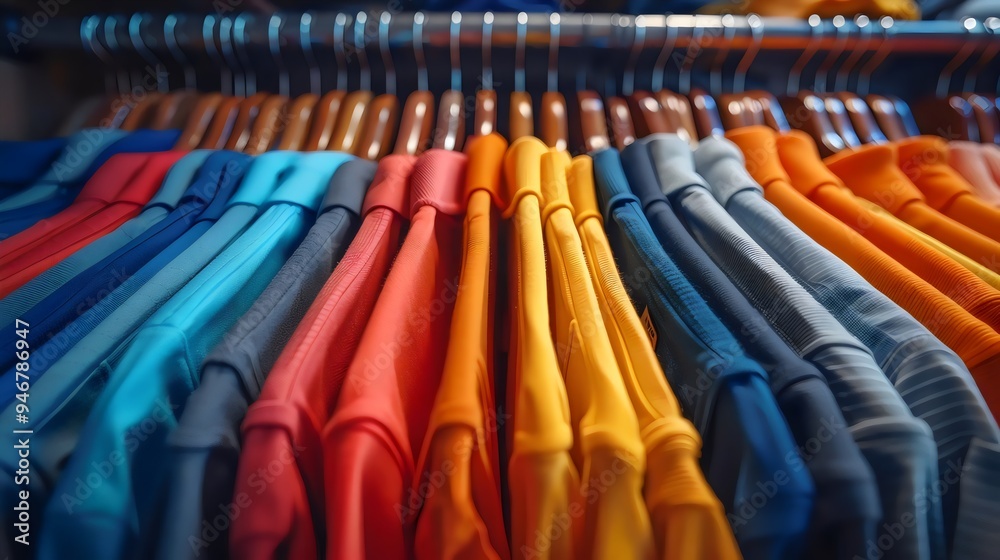 Fototapeta premium A rack of colorful shirts hanging up