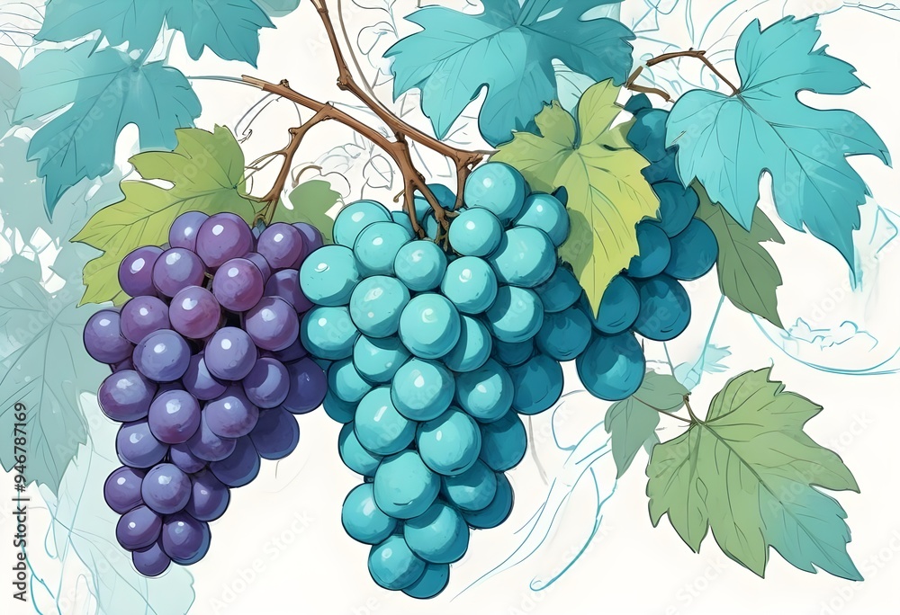 Obraz premium Abstract Grapes Fruit Painting Wine Flower Vino Colorful Background Graphic Design