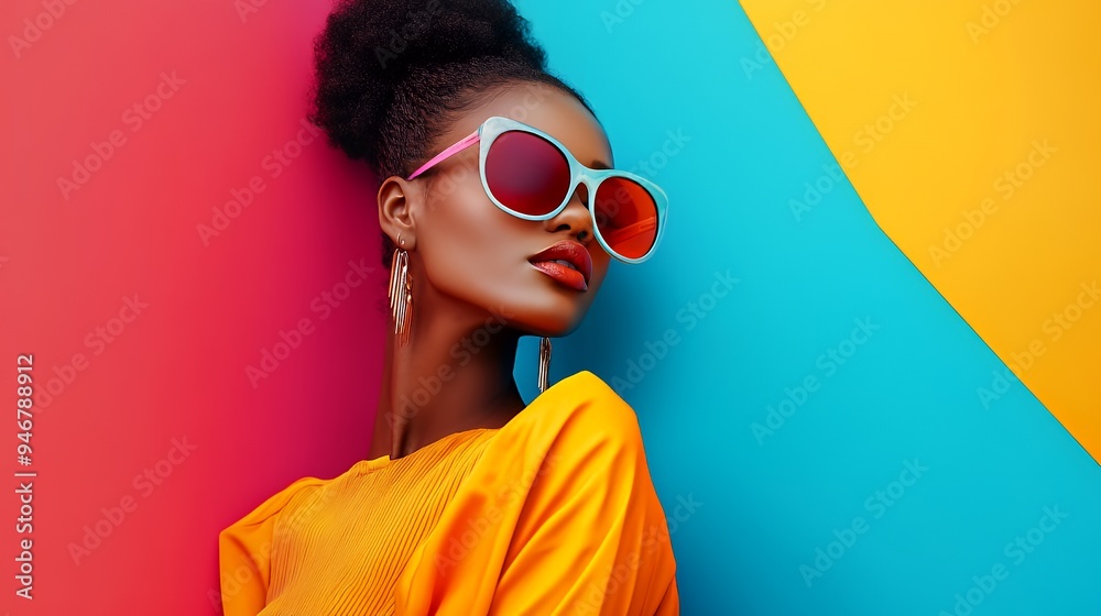 A stylish model in sunglasses against a vibrant backdrop, showcasing fashion and confidence. A stylish model in sunglasses against a vibrant backdrop, showcasing fashion and confidence.