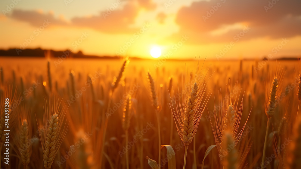 Obraz premium wheat field at sunset