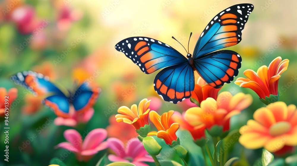 A vibrant butterfly resting on colorful flowers, showcasing nature's beauty and the delicate balance of the ecosystem. A vibrant butterfly resting on colorful flowers, showcasing nature's beauty and the delicate balance of the ecosystem.