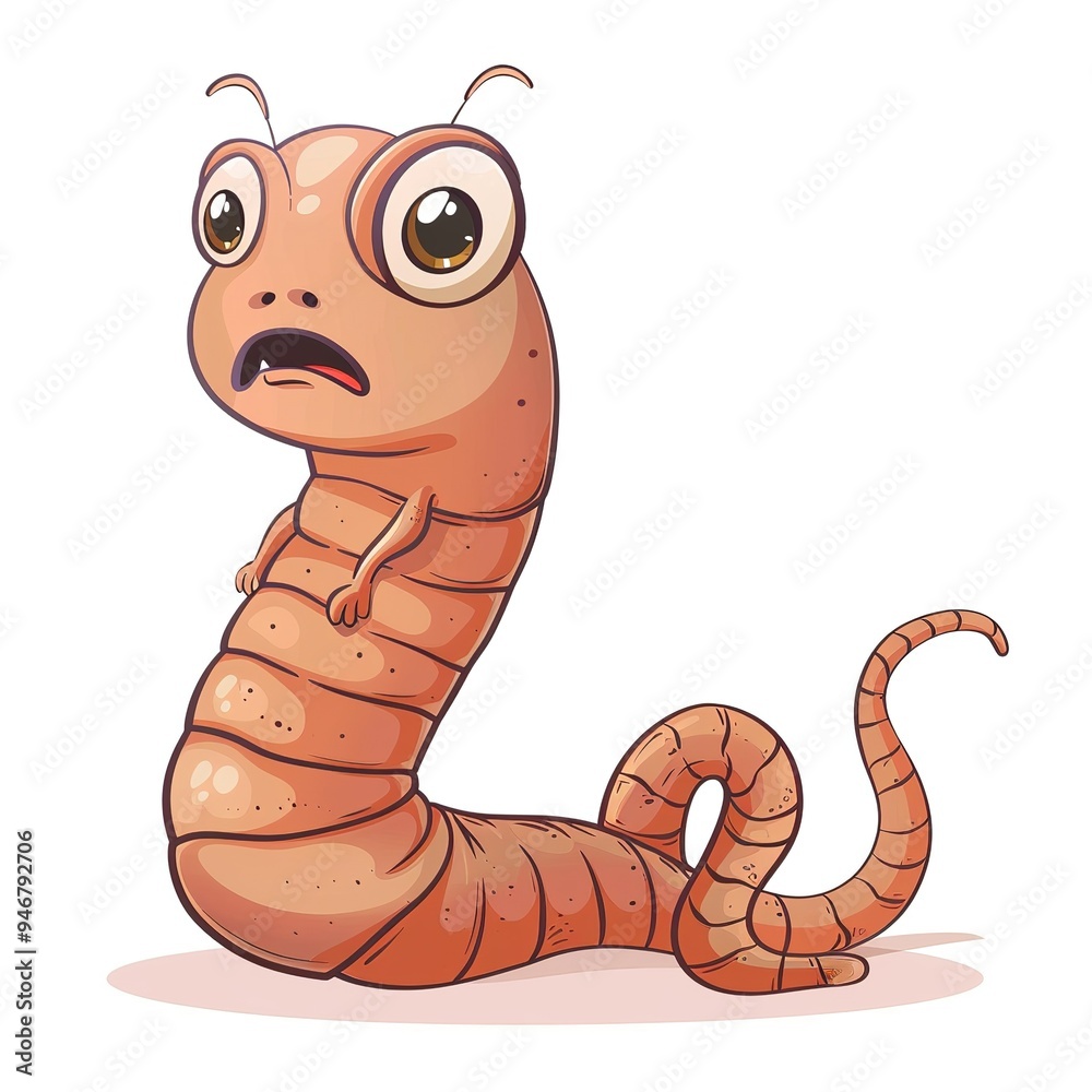 Fototapeta premium Earthworm Sadness emotion fantasy animal cartoon isolated whitebackground