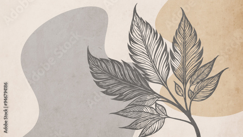 Botanical background. Abstract plant shapes. Minimalist illustration for printing on wall decorations.