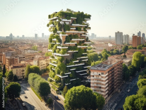 skyscrapers overgrown with post-apocalyptic buildings. skyscrapers overgrown with plants