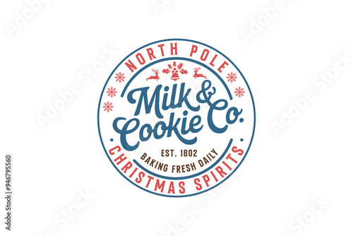 North Pole Milk & Cookie Co, vintage Christmas sign T shirt Design
