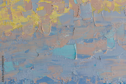 A beautiful horizontal texture painted in blue and red colors looks like sea landscape on sunset