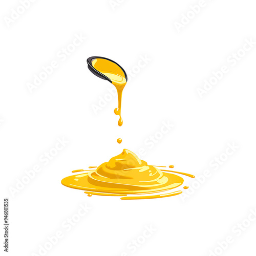 Mustard sauce splashing out from glass bottle isolated on background, delicious dipping yellow sauce