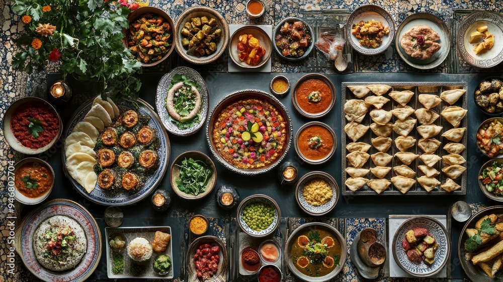 A Feast of Indian Dishes Served on a Table A Feast of Indian Dishes Served on a Table