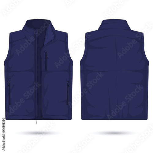 Modern vest mockup front and back view. Vector illustration