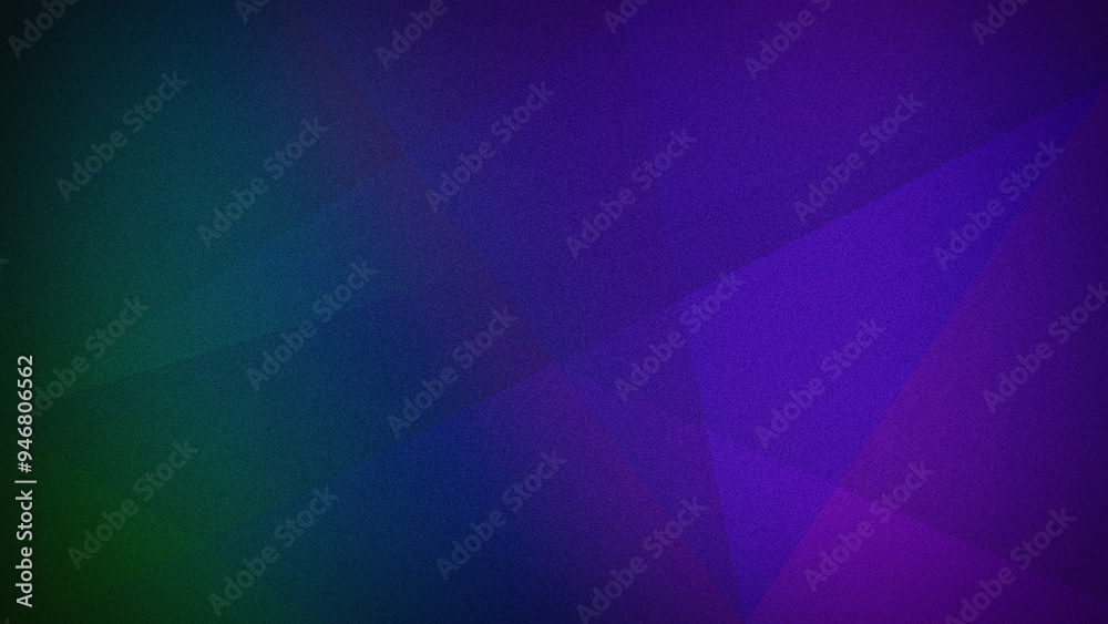 Obraz premium Vibrant geometric abstract background in 4K with deep shades of purple, blue, and green, featuring a grainy texture. Ideal for dynamic designs, banners, and wallpapers