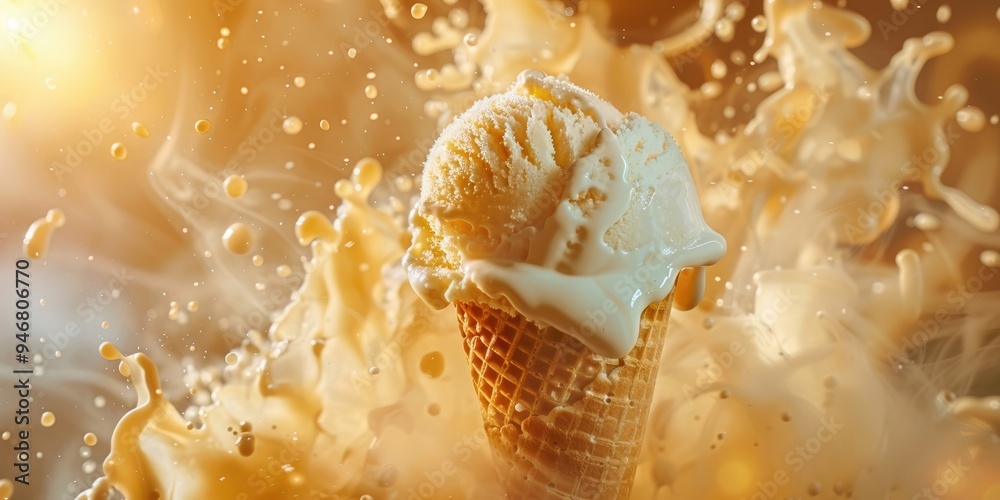 Melting Ice Cream in a Waffle Cone Melting Ice Cream in a Waffle Cone