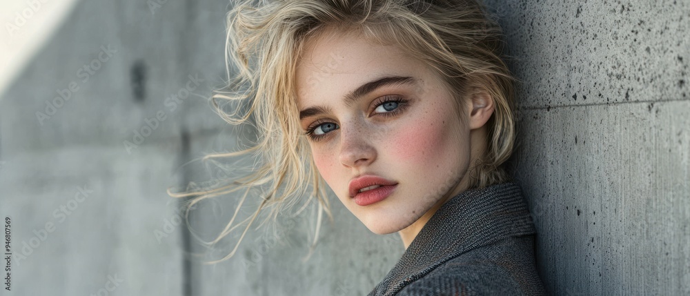 A Close-Up Portrait of a Woman with Blonde Hair, Blue Eyes, and Freckles A Close-Up Portrait of a Woman with Blonde Hair, Blue Eyes, and Freckles