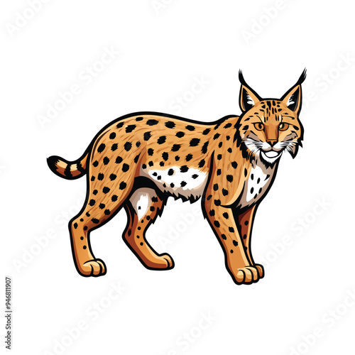 A realistic vector illustration of an Iberian lynx with tufte ears.