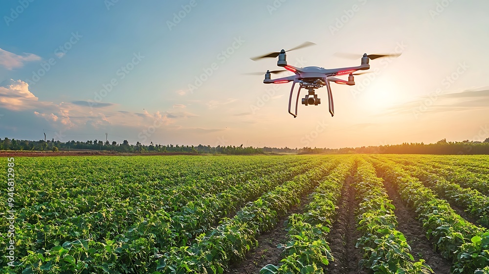 Drone Dispersing Seeds Over Green Agricultural Field for Sustainable Farming Drone Dispersing Seeds Over Green Agricultural Field for Sustainable Farming