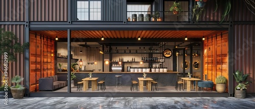 A 3D illustration of a 20ft container cafe 
