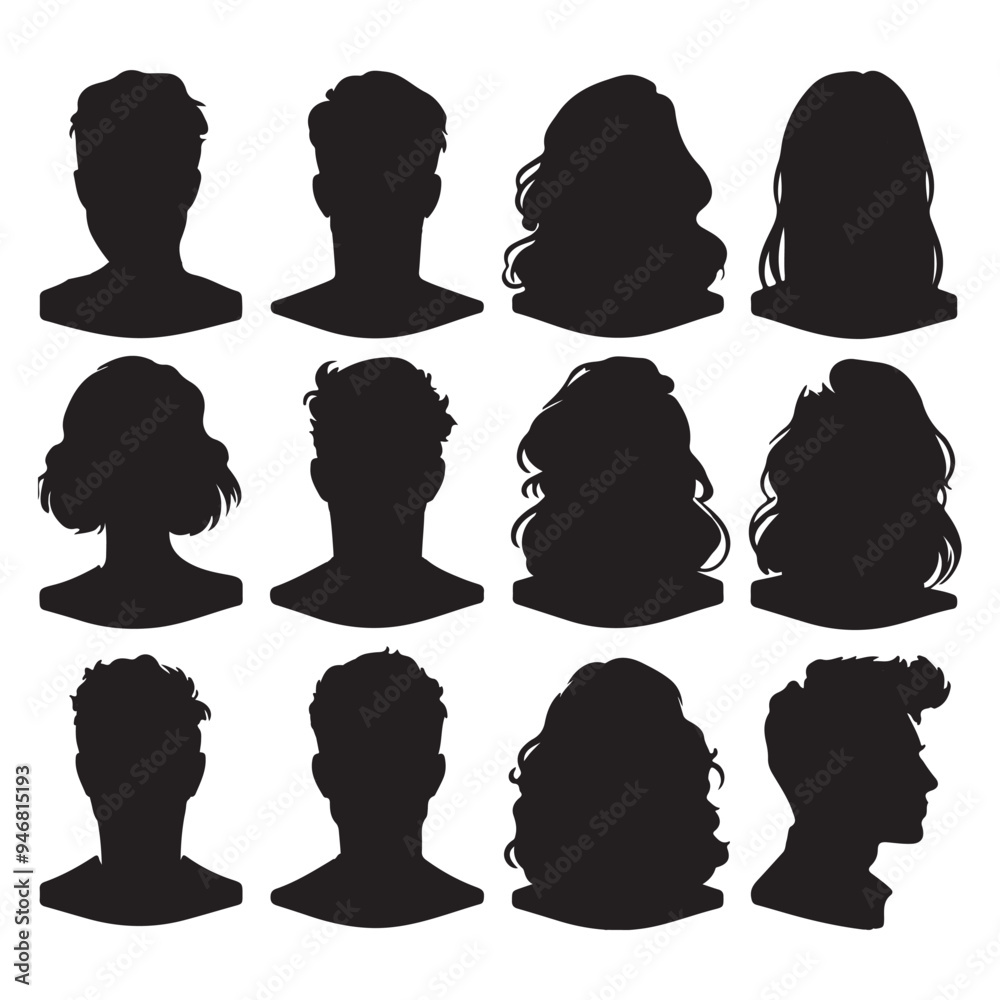 black Avatar portrait silhouettes. Woman and man faces portraits, anonymous characters avatars image with white background black Avatar portrait silhouettes. Woman and man faces portraits, anonymous characters avatars image with white background