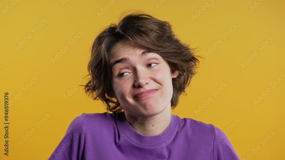 Confused funny woman, shoulders up - can't help, makes gesture of I dont know Confused funny woman, shoulders up - can't help, makes gesture of I dont know