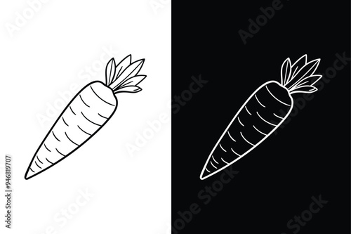Vector line out carrot icon on black and white background.