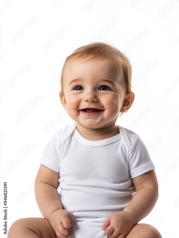 baby wearing a plain white bodysuit mockup, isolated on white background baby wearing a plain white bodysuit mockup, isolated on white background