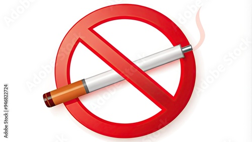 A bold red circle with a diagonal line through a cigarette and e-cigarette, symbolizing the prohibition of smoking and vaping in a public area. photo