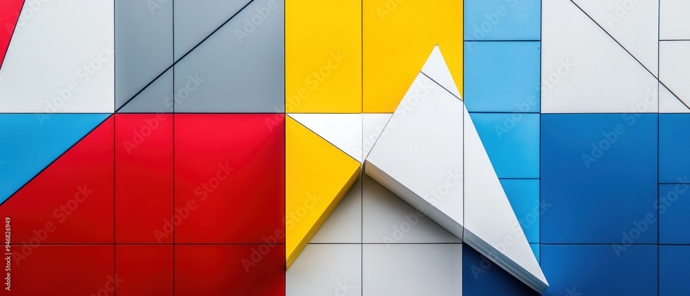 Fototapeta premium Abstract Geometric Wall with Vibrant Colors and Angular Shapes
