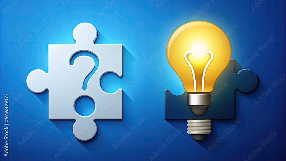 A contrasting pair of icons, one representing a puzzle piece with a question mark, and the other with a bright lightbulb, symbolizing problem and solution. A contrasting pair of icons, one representing a puzzle piece with a question mark, and the other with a bright lightbulb, symbolizing problem and solution.