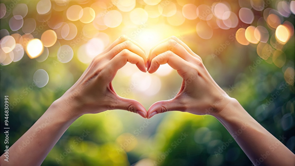 A delicate human hand gently forms a heart shape with fingers, symbolizing love, care, and affection, set against a soft, blurred background. A delicate human hand gently forms a heart shape with fingers, symbolizing love, care, and affection, set against a soft, blurred background.
