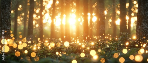 Golden Light Filtering Through Trees in a Forest