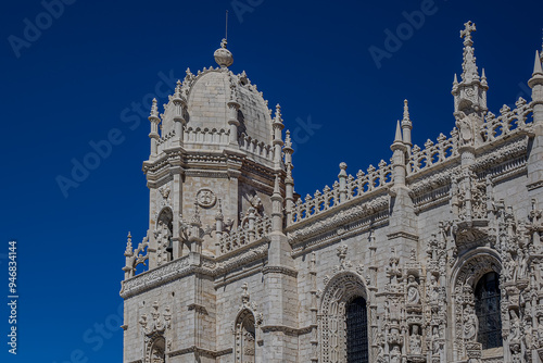 Jeronimos Monastery or Hieronymites Monastery (Mosteiro dos Jeronimos, 1601) - a monastery of Order of Saint Jerome in parish of Belem. UNESCO World Heritage Site. Lisbon, Portugal. 