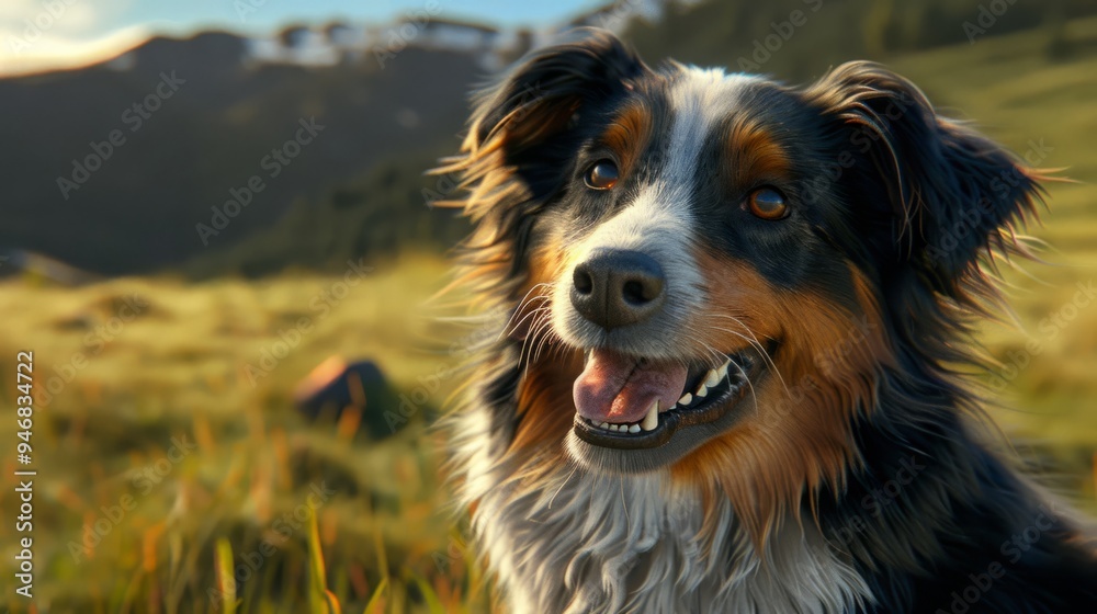 Dog closeup with natural landscape generative ai Dog closeup with natural landscape generative ai