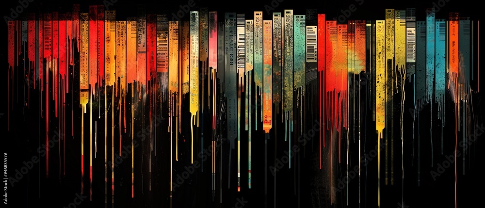 Obraz premium Colored barcodes on black background
