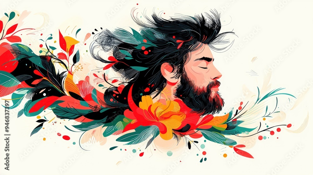 Fototapeta premium Man with Flowers in his Hair