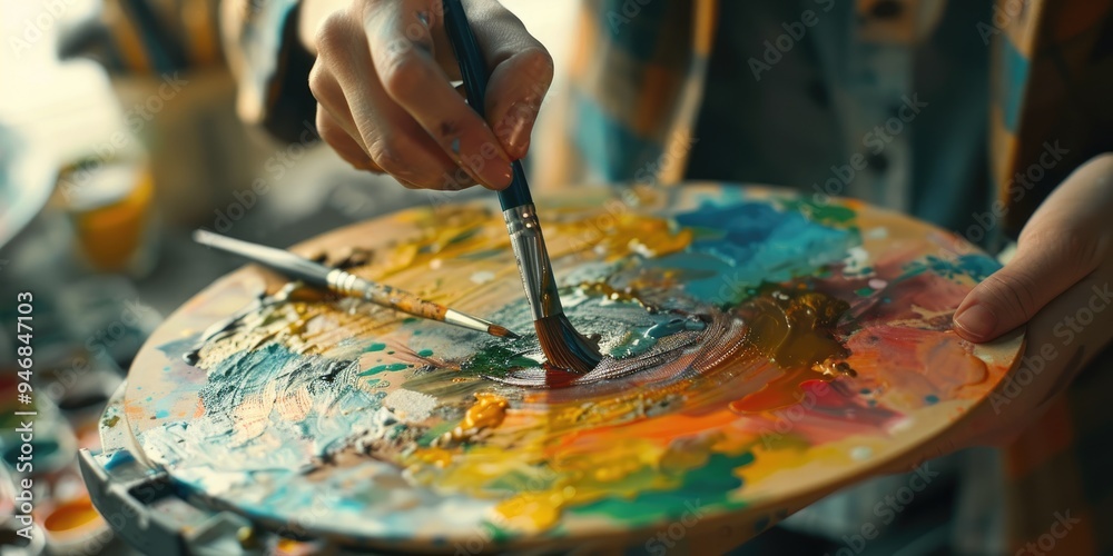 Obraz premium Professional artist squeezing watercolor tube onto palette