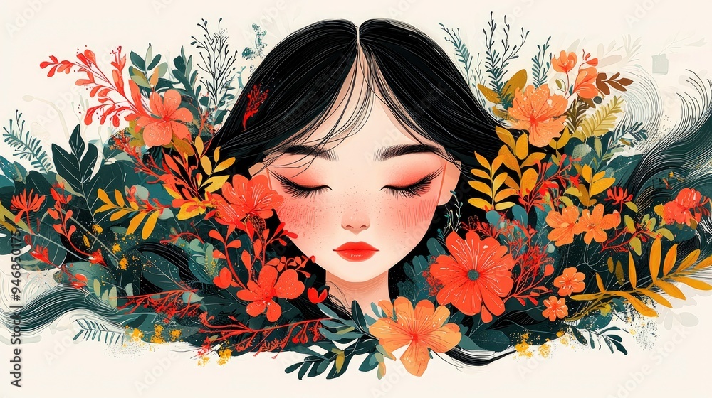 Woman with Flowers in Hair Woman with Flowers in Hair