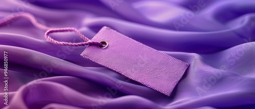 Purple Tag on the Purple dress. Cloth label tag Purple mockup  photo