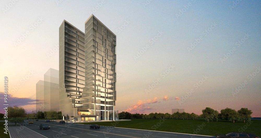3d render of modern building exterior at sunset, shopping mall outdoor 3d render of modern building exterior at sunset, shopping mall outdoor