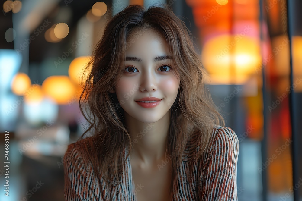 Obraz premium Happy young woman working remotely on virtual video team meeting call, remote work and flexible culture concept, smiling Asian female digital nomad freelancing on laptop from home, copy space