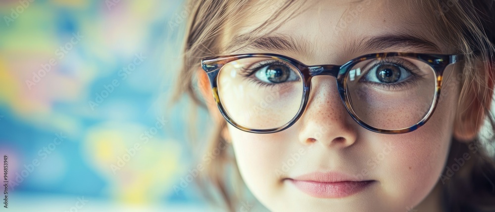 Close-up Portrait of a Young Girl Wearing Glasses