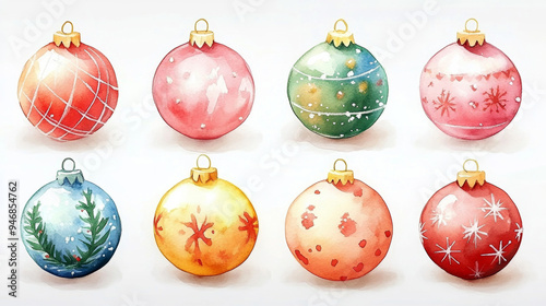 Set of Christmas watercolor elements on white background