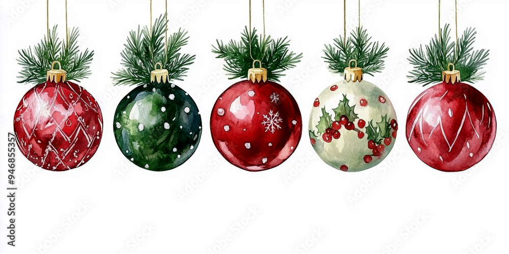 Set of Christmas watercolor elements on white background