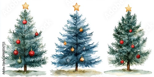 Set of Christmas watercolor elements on white background