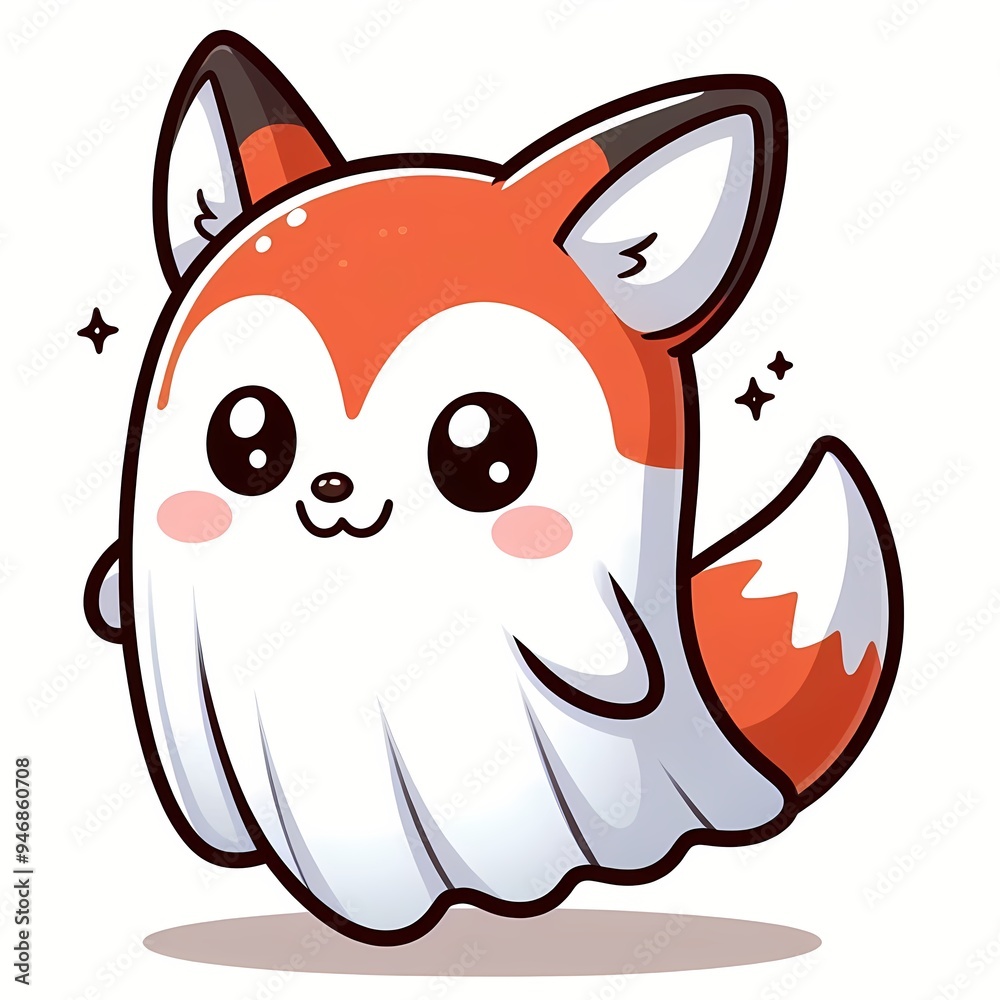 Fototapeta premium Cute Ghost Fox Standing Cartoon Vector Icon Illustration