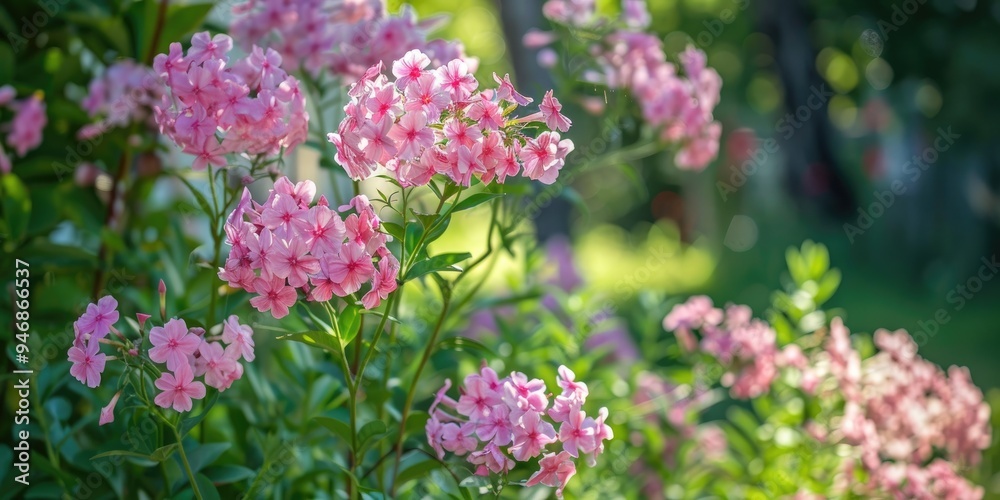 Blooming Phlox Paniculata Pink Flame Bush in a Garden on a Sunny Day Blooming Phlox Paniculata Pink Flame Bush in a Garden on a Sunny Day