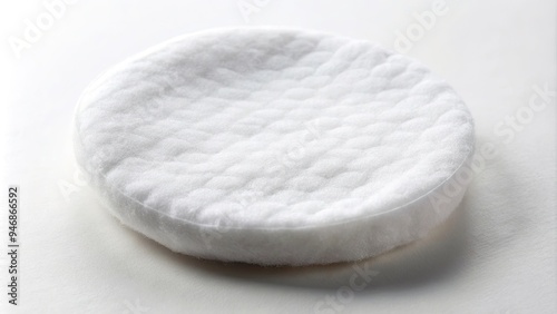 A soft, white cotton pad on a crisp, white background, gently curled at the edges, beckoning for use in skincare or beauty routines.