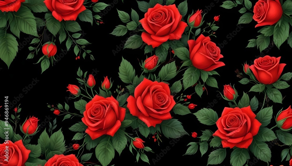 Fototapeta premium Colorful Roses Flowers Digital Painting Beautiful Abstract Blossoms Background Graphic Design