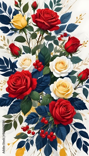 Colorful Roses Flowers Digital Painting Beautiful Abstract Blossoms Background Graphic Design
